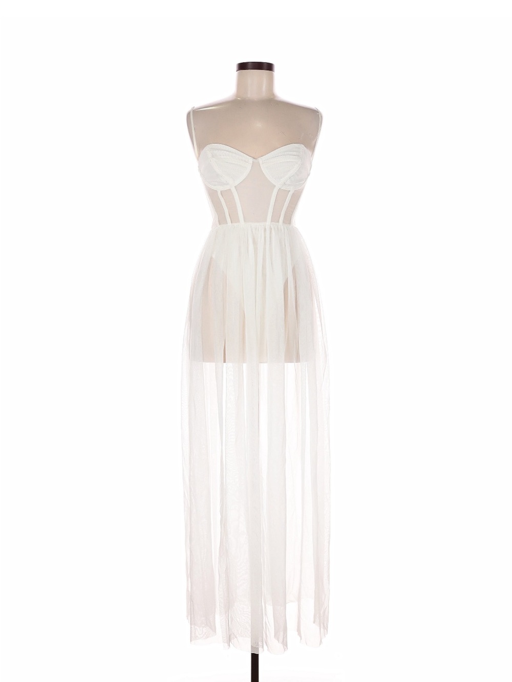 PrettyLittleThing White Sheer Strapless Tulle Maxi Slip